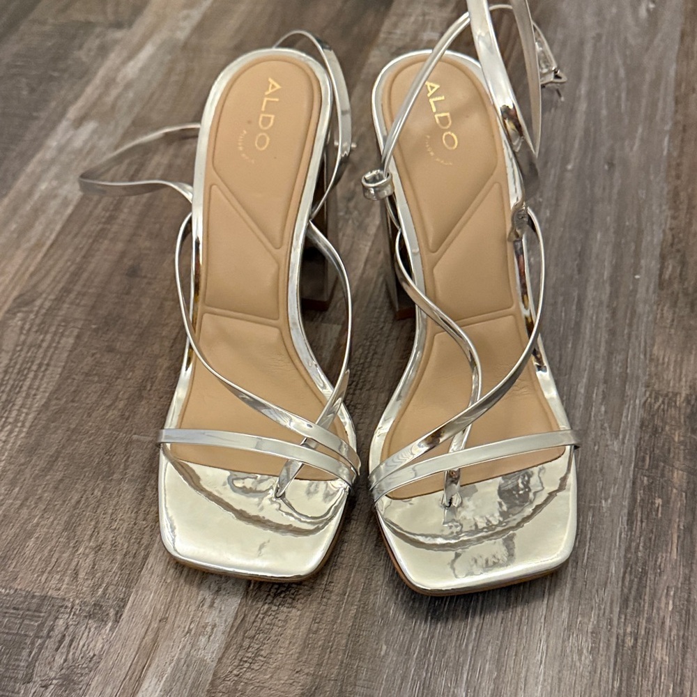 ALDO Silver Strappy Heels – Women’s Size 10 | Barely Worn